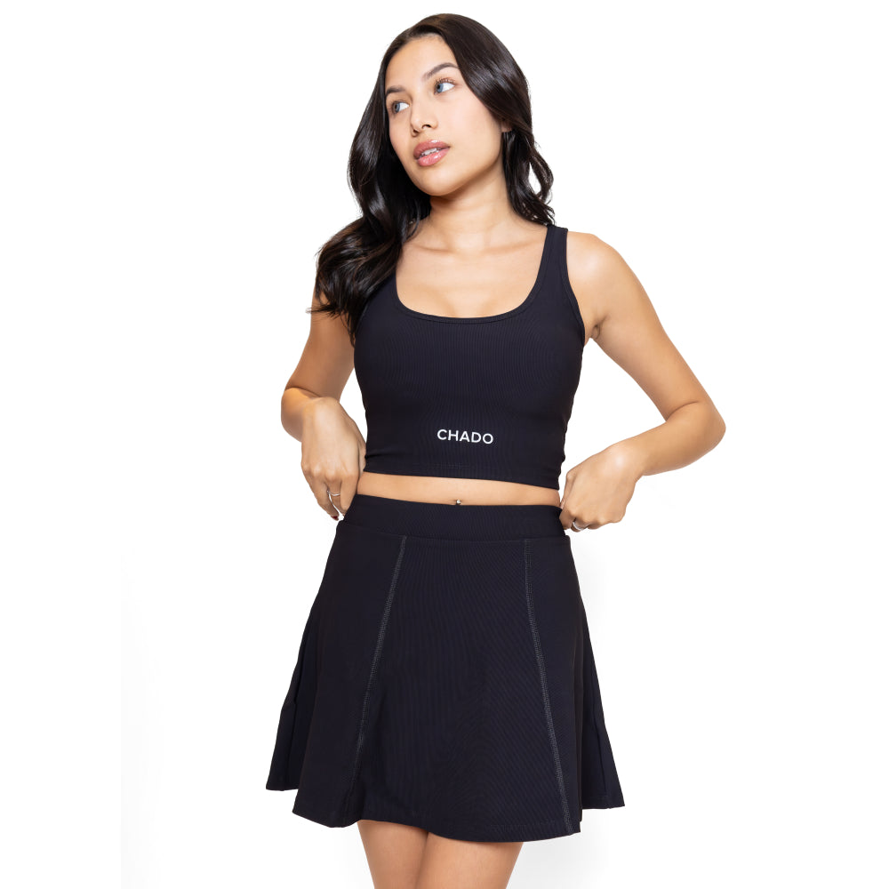 Classic Black Chado High-Waist Tennis Set - Perfect for Sports Wear and Yoga Clothes