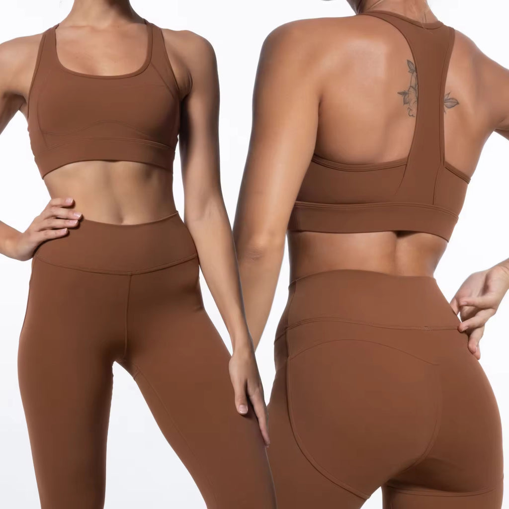 Brown high-waist leggings and top set – best yoga clothes for women