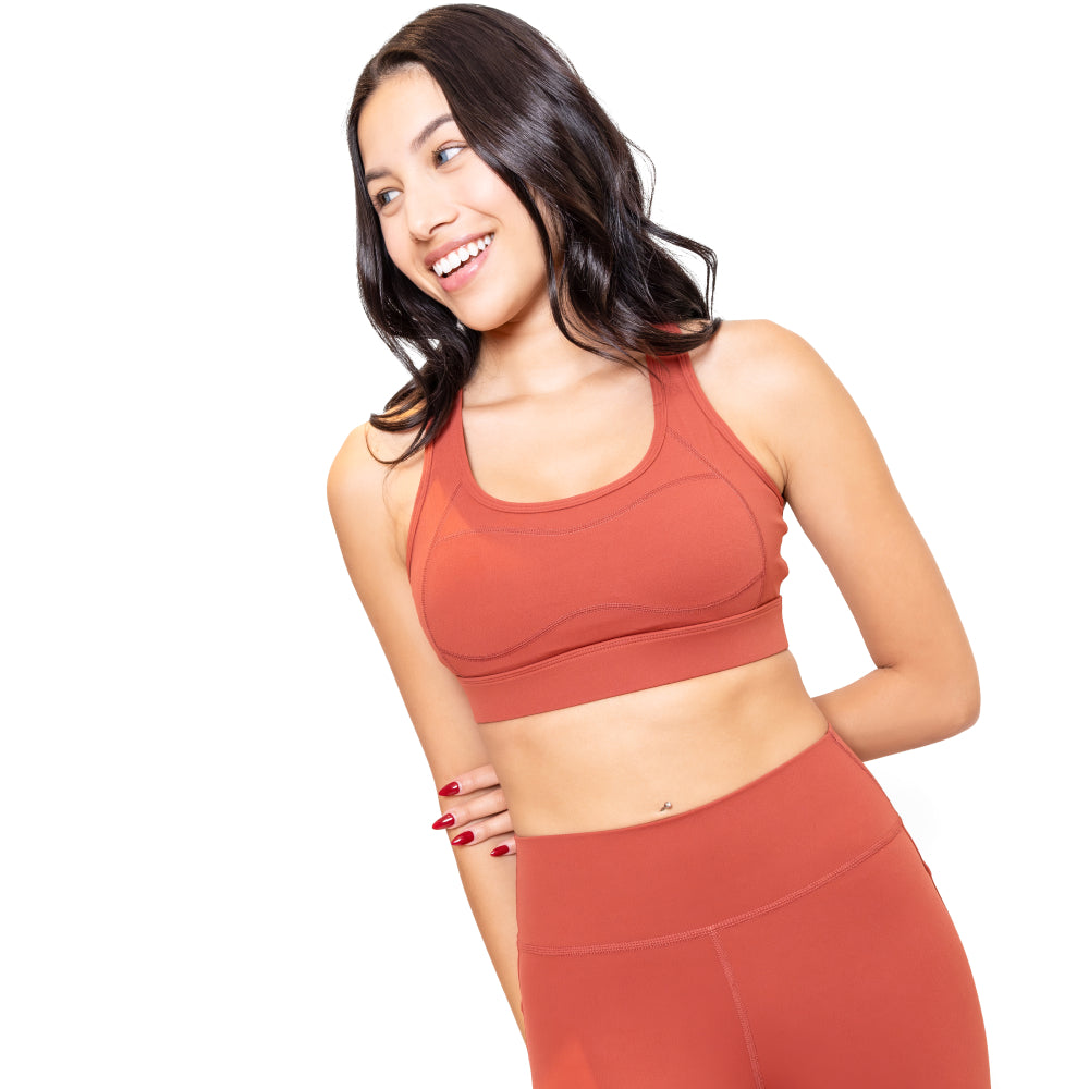 Terracotta high-waist leggings and top set – premium yoga clothes for women